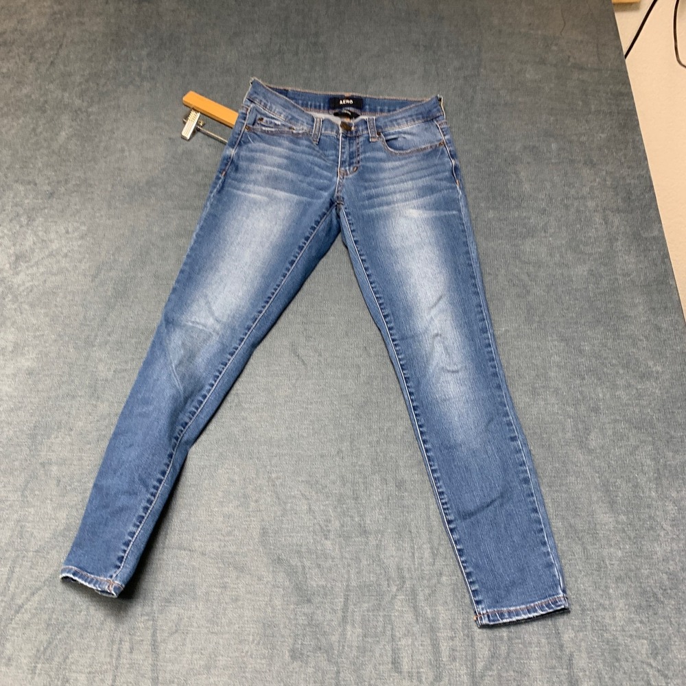 Aero Jeans Womens 2 Blue Denim Stretch Boho Faded Skinny Leg Low Rise Whiskered